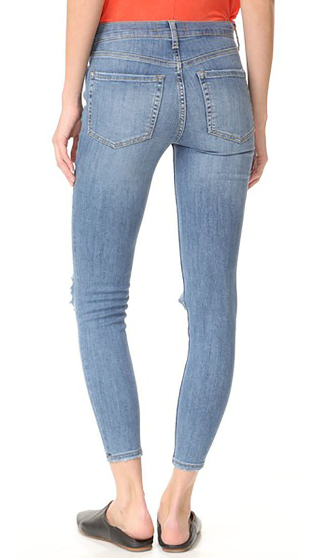 Free People High Rise Busted Knee Skinny Jeans Light Blue Wash
