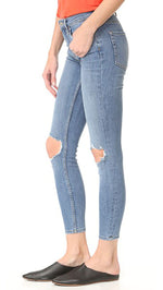 Free People High Rise Busted Knee Skinny Jeans Light Blue Wash