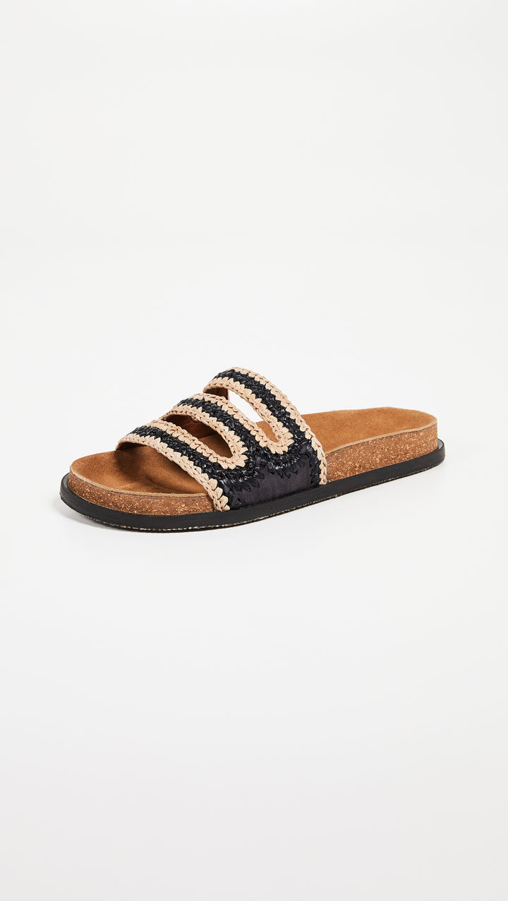 Free People Crete Footbed Sandals Black Woven Raffia Slip Ons I ShopAA
