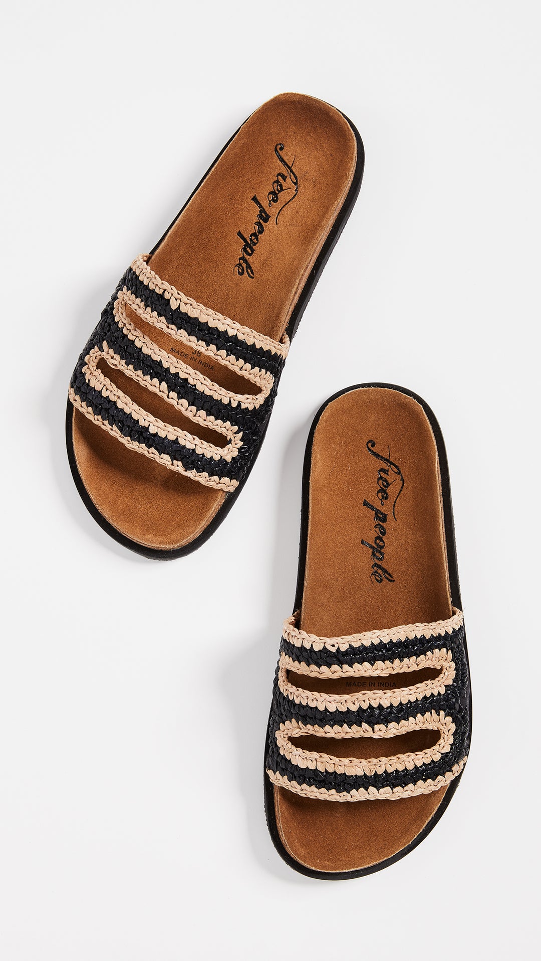 Free People Crete Footbed Sandals Black Woven Raffia Slip Ons I ShopAA