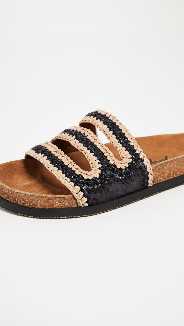 Free People Crete Footbed Sandals Black Woven Raffia Slip Ons I ShopAA