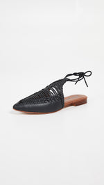 Free People Dana Woven Braided Flats Black Ankle Tie Mules I ShopAA