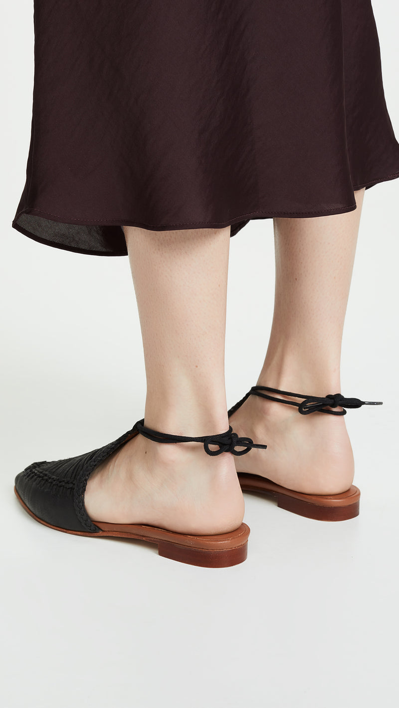 Free People Dana Woven Braided Flats Black Ankle Tie Mules I ShopAA