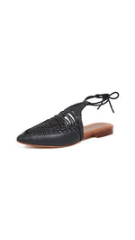 Free People Dana Woven Braided Flats Black Ankle Tie Mules I ShopAA
