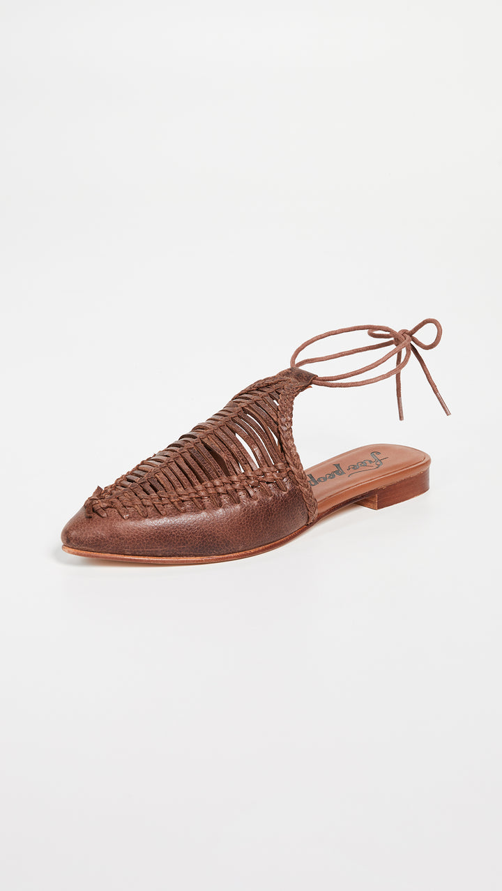 Free People Dana Woven Flats Cedar Brown Ankle Tie Mules I ShopAA