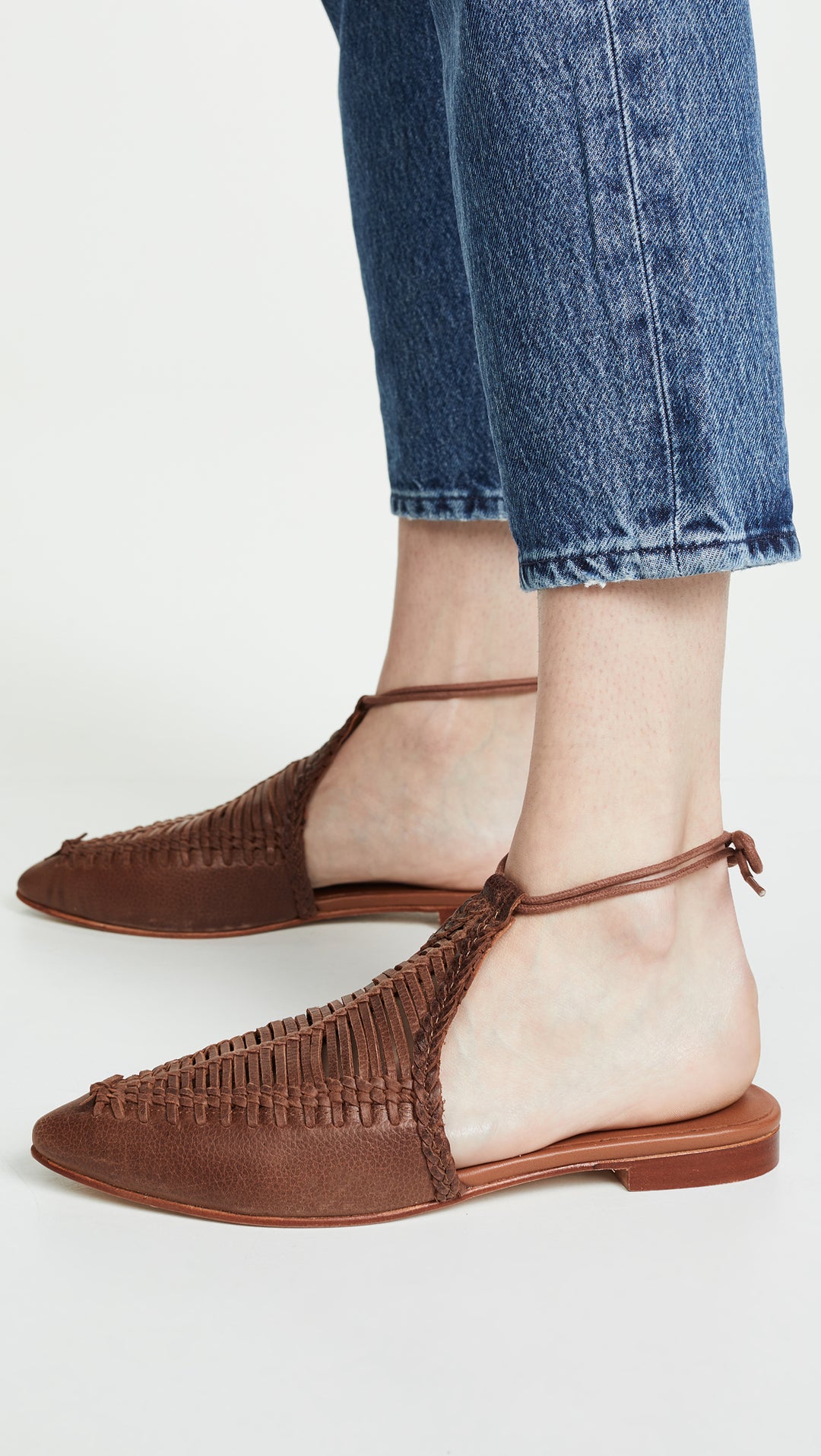 Free People Dana Woven Flats Cedar Brown Ankle Tie Mules I ShopAA