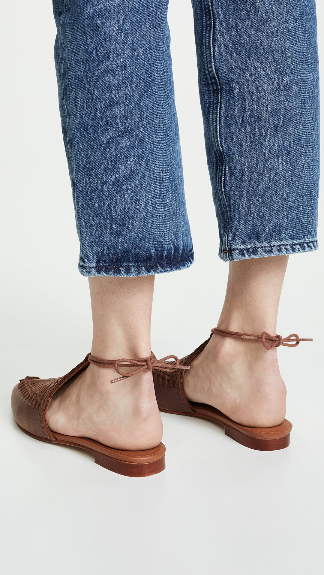 Free People Dana Woven Flats Cedar Brown Ankle Tie Mules I ShopAA