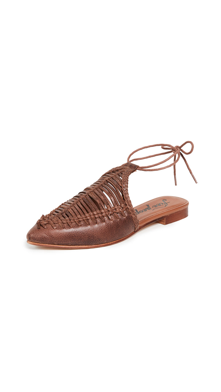 Free People Dana Woven Flats Cedar Brown Ankle Tie Mules I ShopAA