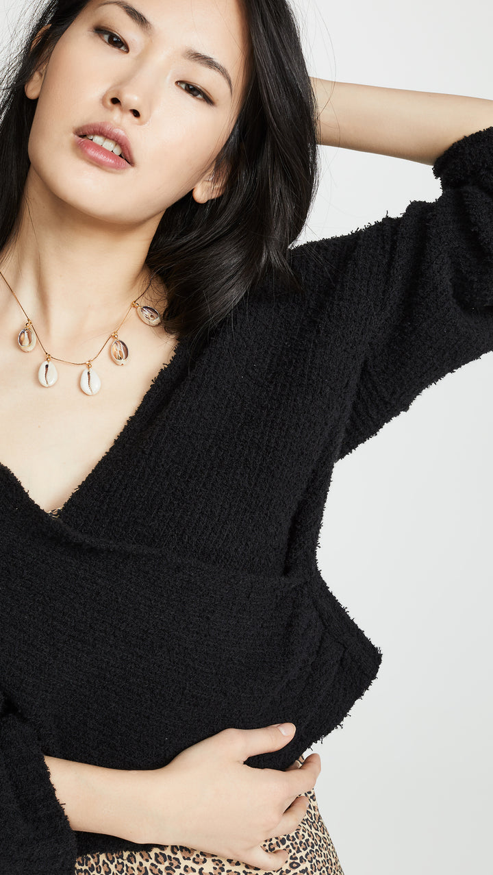 Free People Sensual Wrap Sweater Black V Neck Wrap Knit I ShopAA