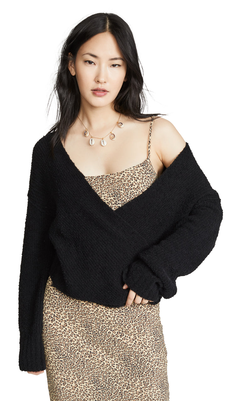 Free People Sensual Wrap Sweater Black V Neck Wrap Knit I ShopAA