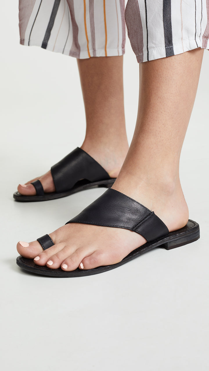 Free People Sant Antoni Slides Black Sandals Toe Loop Flats I ShopAA
