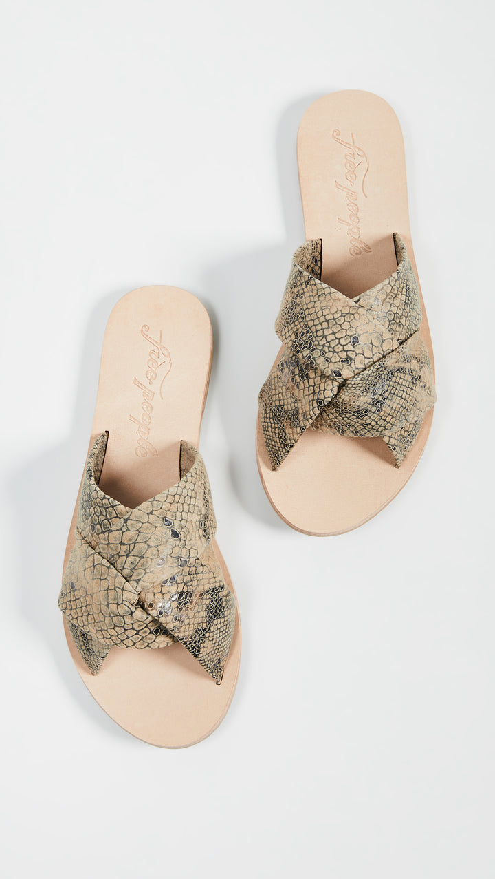 Free People Rio Vista Slide Sandals Beige Snake Leather ShopAA