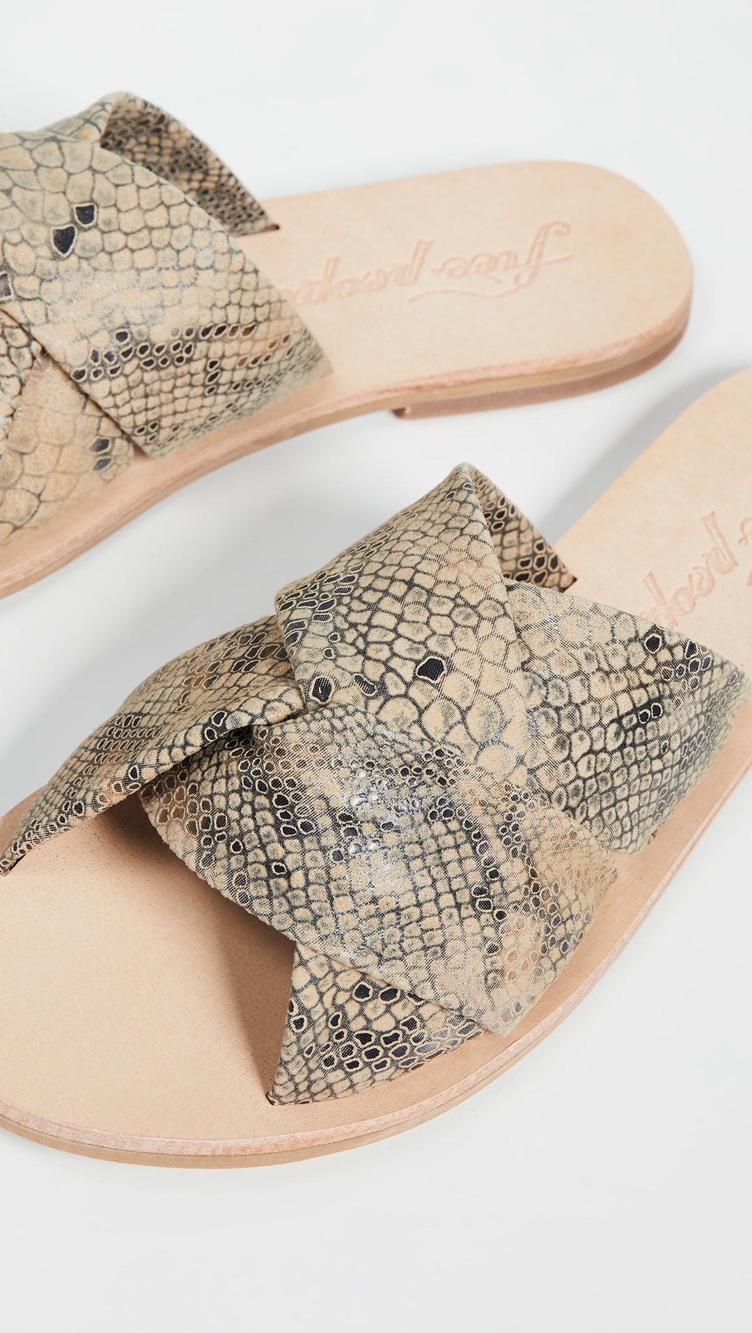 Free People Rio Vista Slide Sandals Beige Snake Leather ShopAA