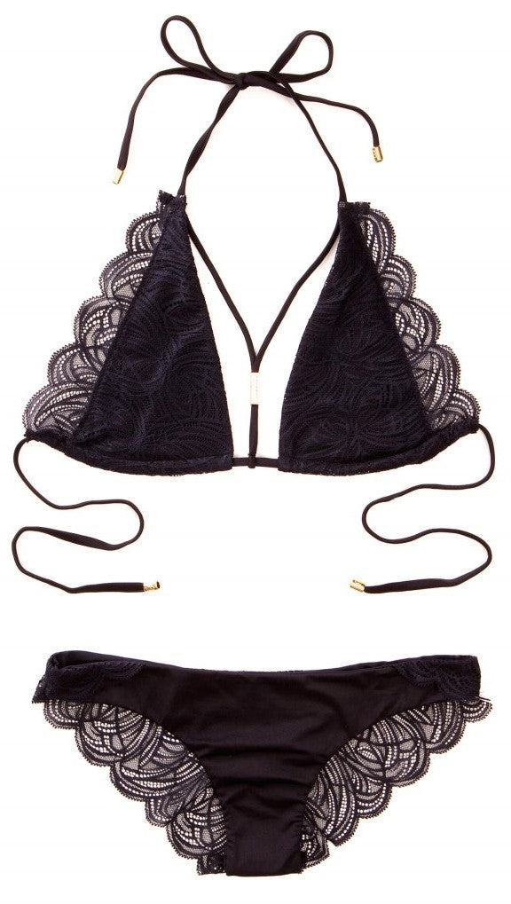 Beach Bunny Swimwear Under Your Spell Lace Halter Bikini Top Black