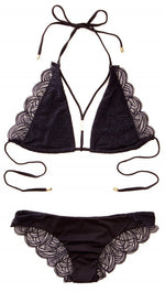 Beach Bunny Swimwear Under Your Spell Lace Halter Bikini Top Black