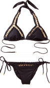 Got Me In Chains Bikini Black Set by Beach Bunny Swimwear Gold Link Detail