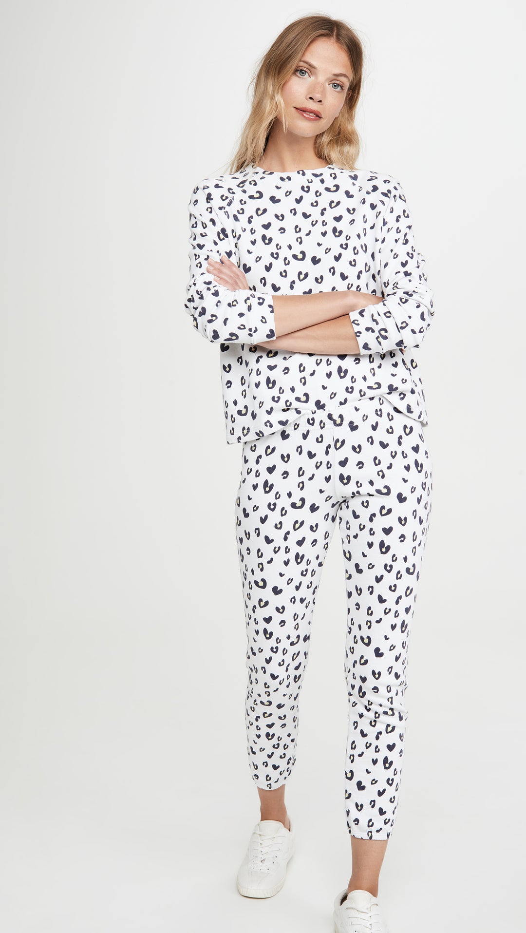 MONROW Heart Leopard Print Elastic Waist Sweats Natural Pants White ShopAA