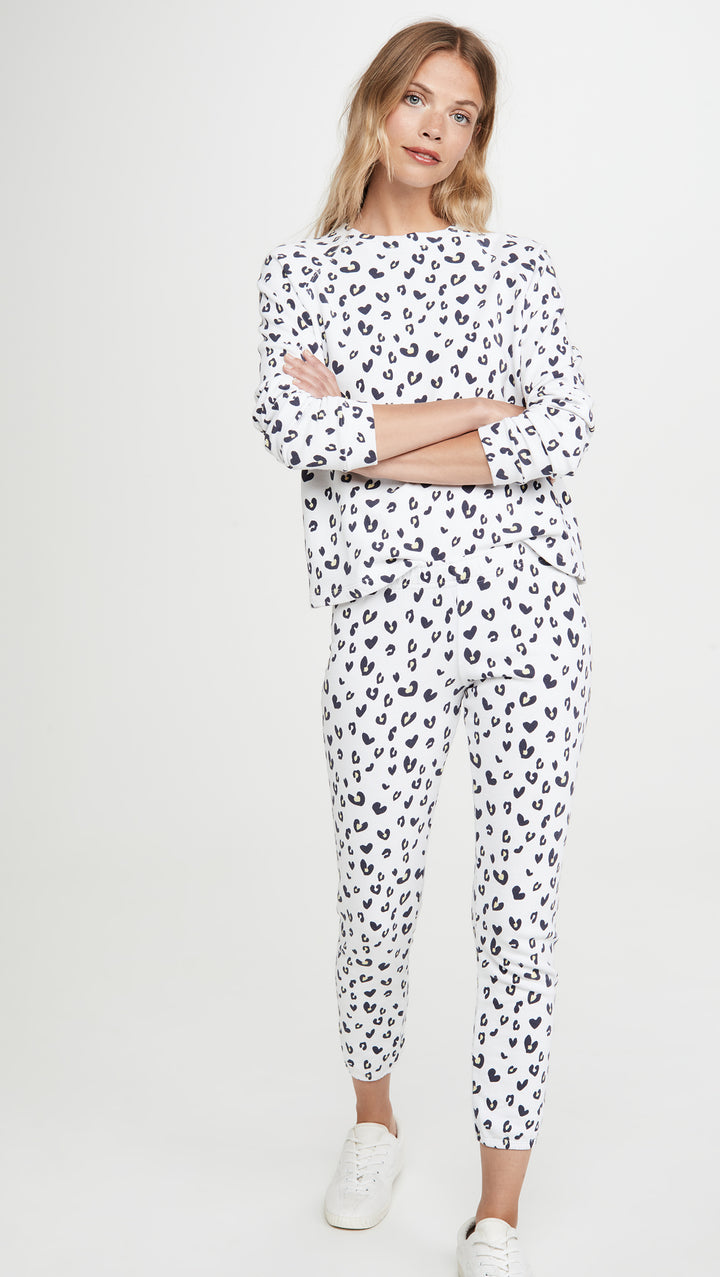 MONROW Heart Leopard Print Elastic Waist Sweats Natural Pants White ShopAA