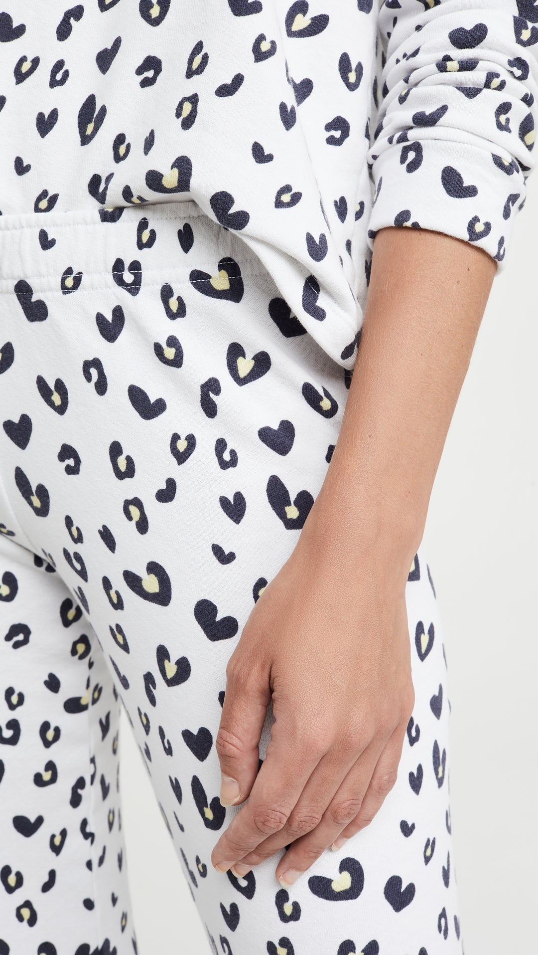 MONROW Heart Leopard Print Elastic Waist Sweats Natural Pants White ShopAA