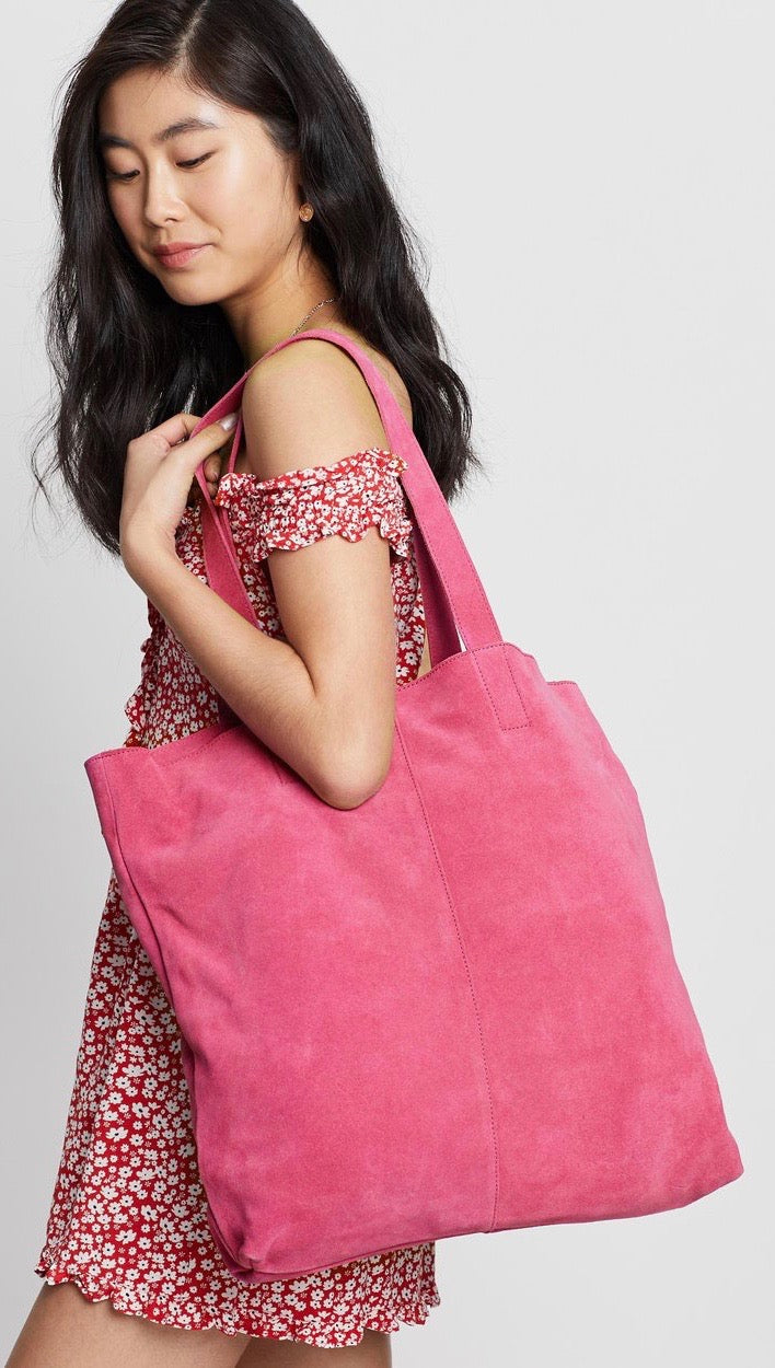 One Teaspoon Harlowe Large Oversized Suede Tote Bag Hot Pink | ShopAA