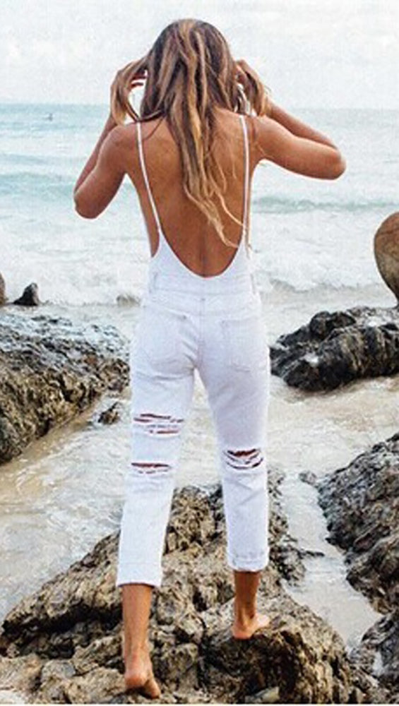 Destroyed Boyfriend Jeans White Ripped Distressed Denim by JessykaRobyn 