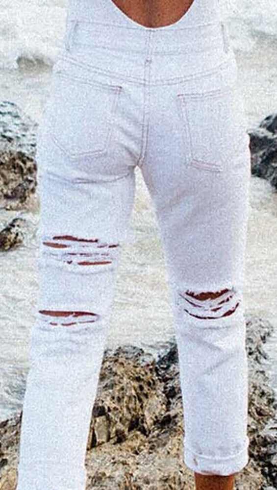 Destroyed Boyfriend Jeans White Ripped Distressed Denim by JessykaRobyn 