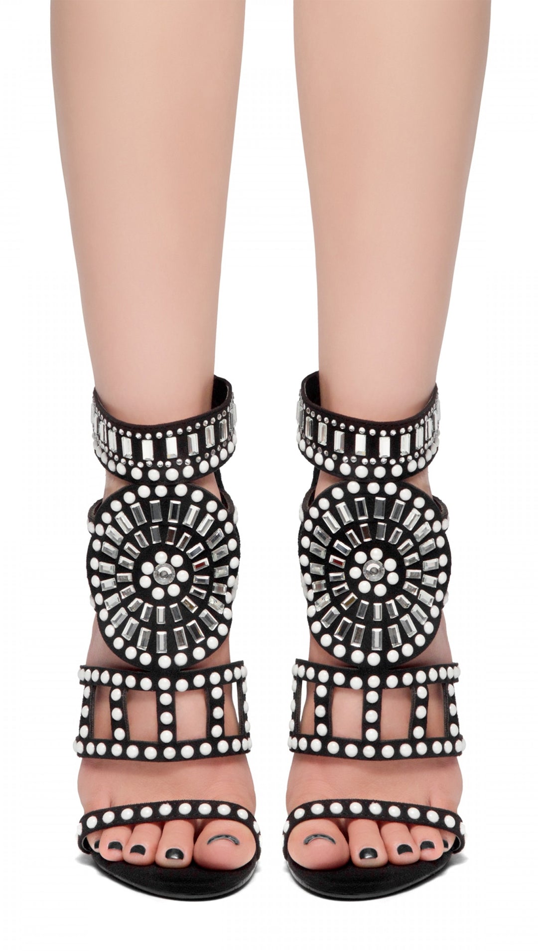 Royal Embellished Jewel Stiletto Open Toe Heel Shoes Black I ShopAA