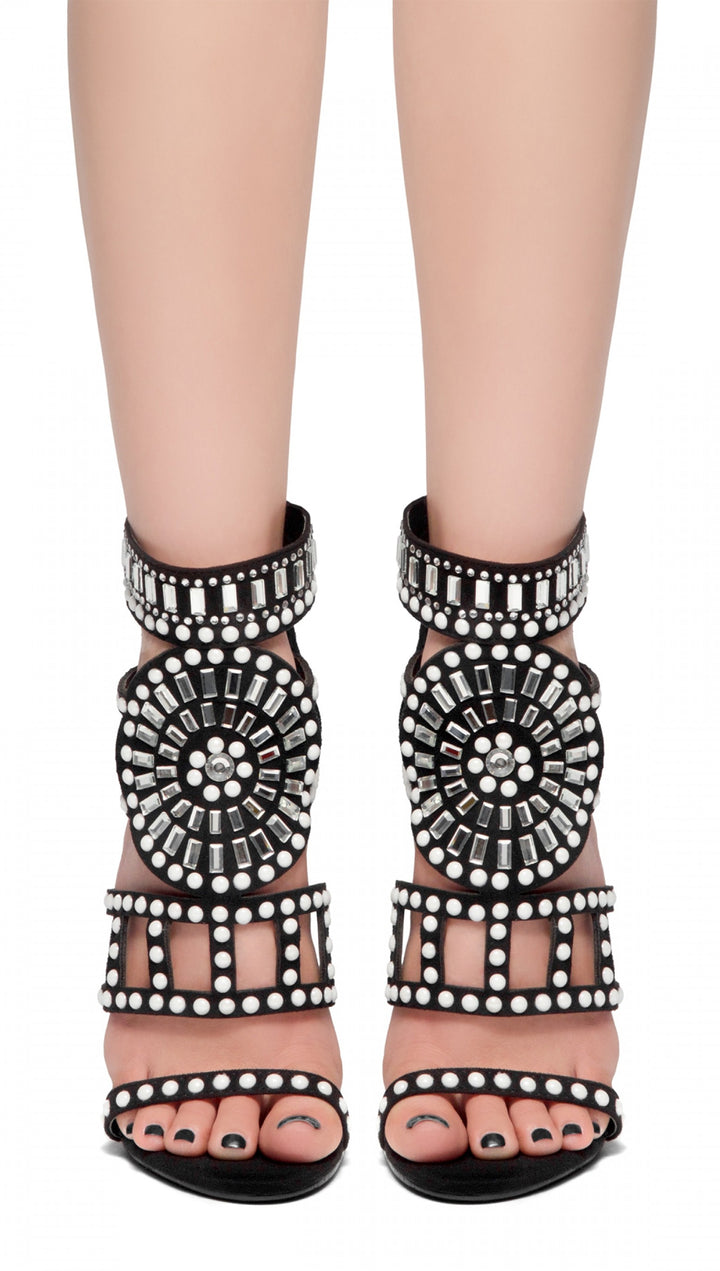 Royal Embellished Jewel Stiletto Open Toe Heel Shoes Black I ShopAA