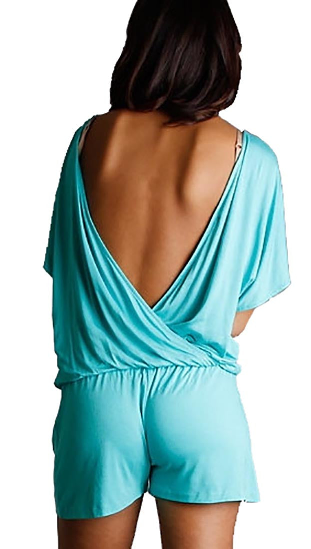 Josh Brody Deep V Active Romper One Piece Jumper in Aqua 