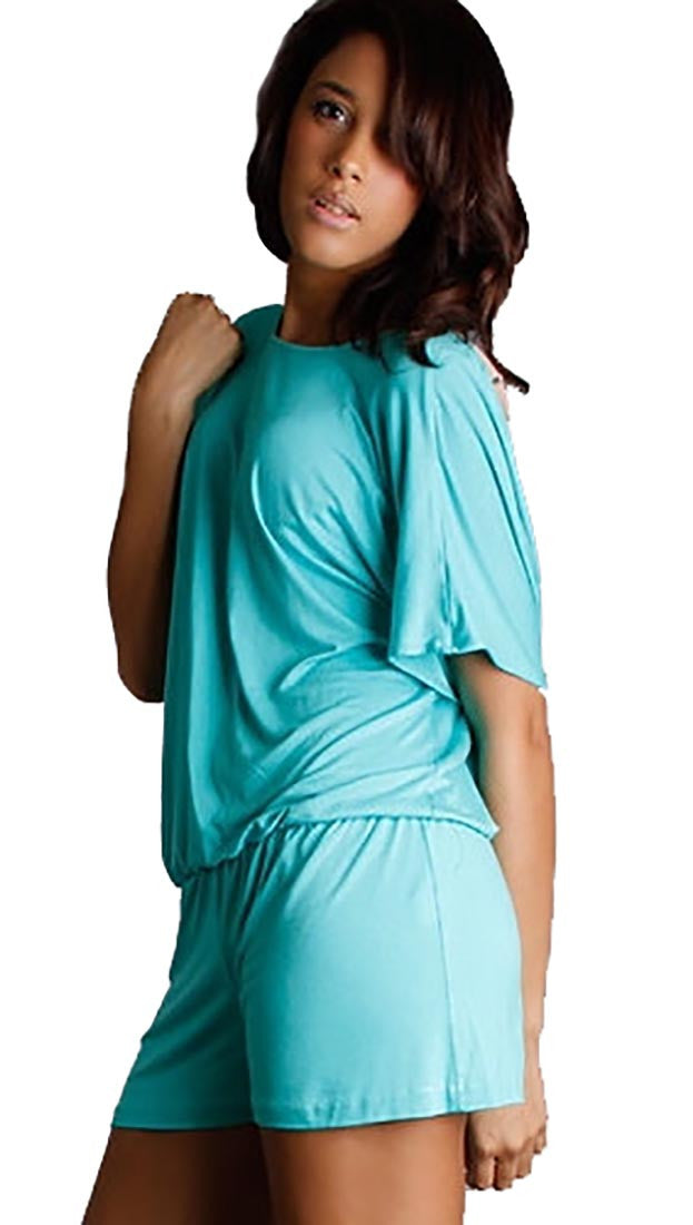 Josh Brody Deep V Active Romper One Piece Jumper in Aqua 