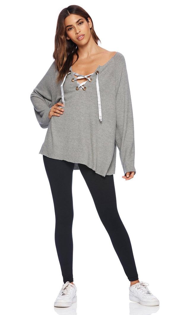 Beach Bunny Josie Lace Up Sweatshirt Heather Grey