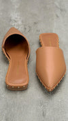 Watts Camel Studded Loafer Pointy Toe Flat Slides Vegan Leather ShopAA
