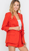 Resort Boss Ruched Sleeve Linen Blazer Red I ShopAA