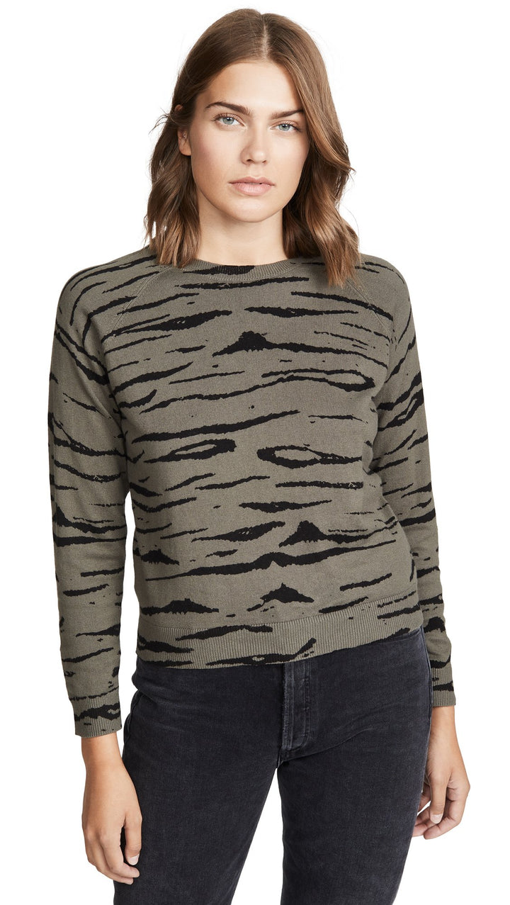 MONROW Cashmere Tiger Vintage Raglan Sweater Falcon Green | ShopAA