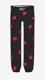 Monrow all over heart stitched elastic vintage sweats pants black red hearts