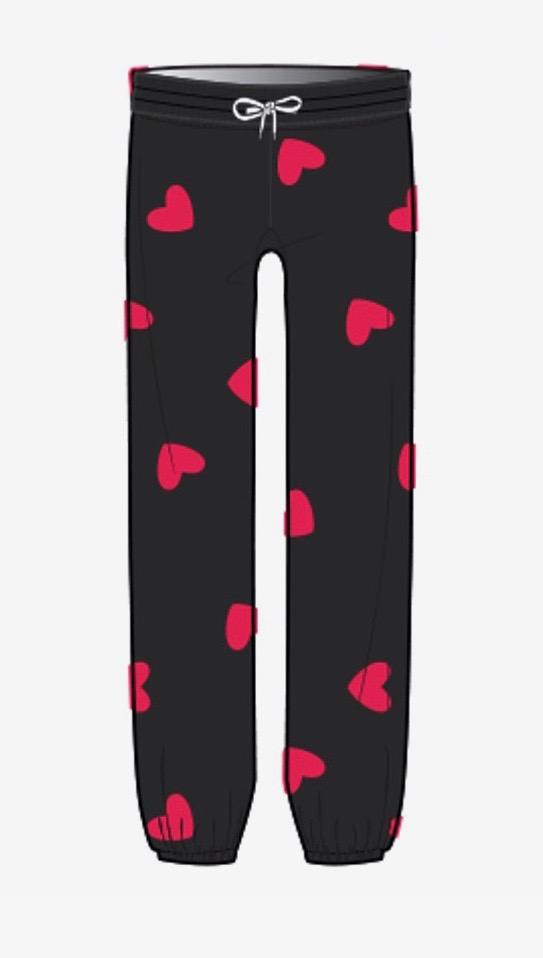 Monrow all over heart stitched elastic vintage sweats pants black red hearts