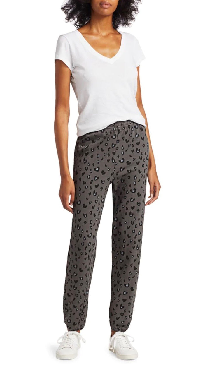 MONROW Heart Leopard Print Elastic Waist Sweats Vintage Black Pants Sweatpants ShopAA