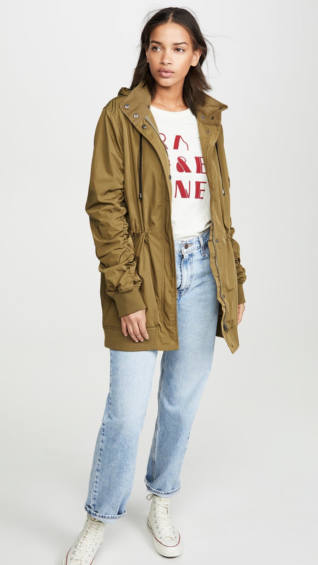 MONROW Parka Jacket Army Green Long Sleeve Removable Hood | ShopAA