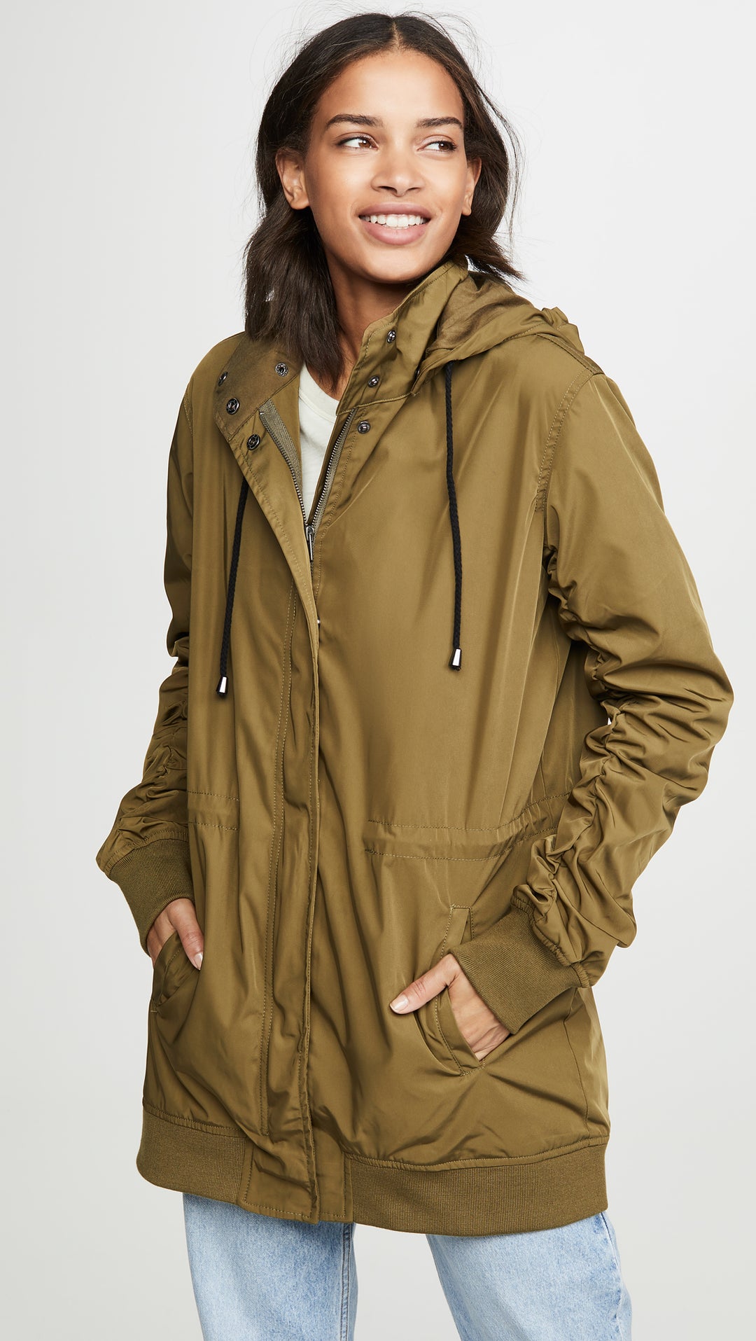 MONROW Parka Jacket Army Green Long Sleeve Removable Hood | ShopAA