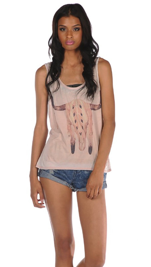 Brokedown Longhorn Button Back Tank in Taupe