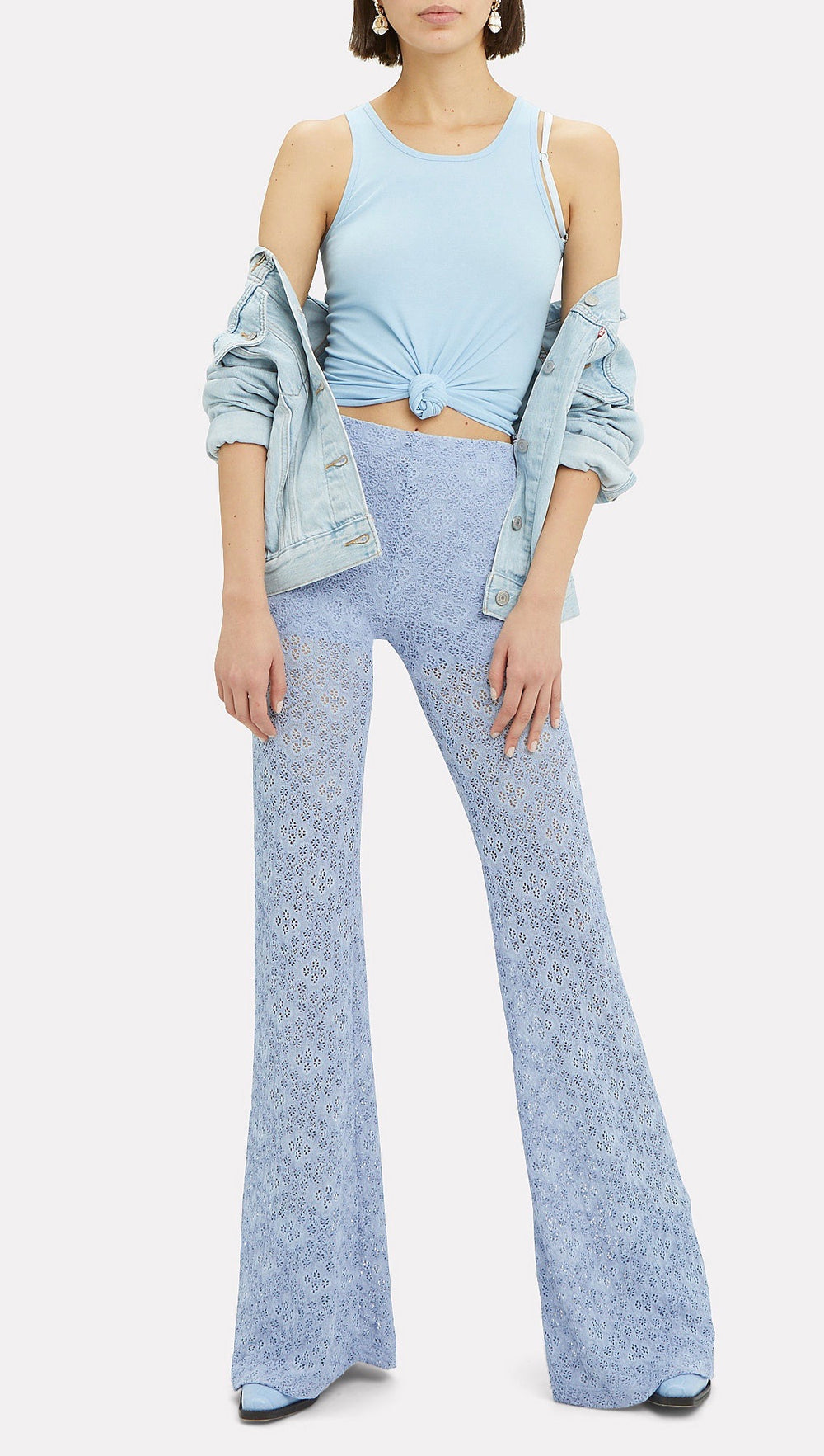 Nightcap Diamond Lace Sheer Bell Bottom Festival Pants Powder Blue