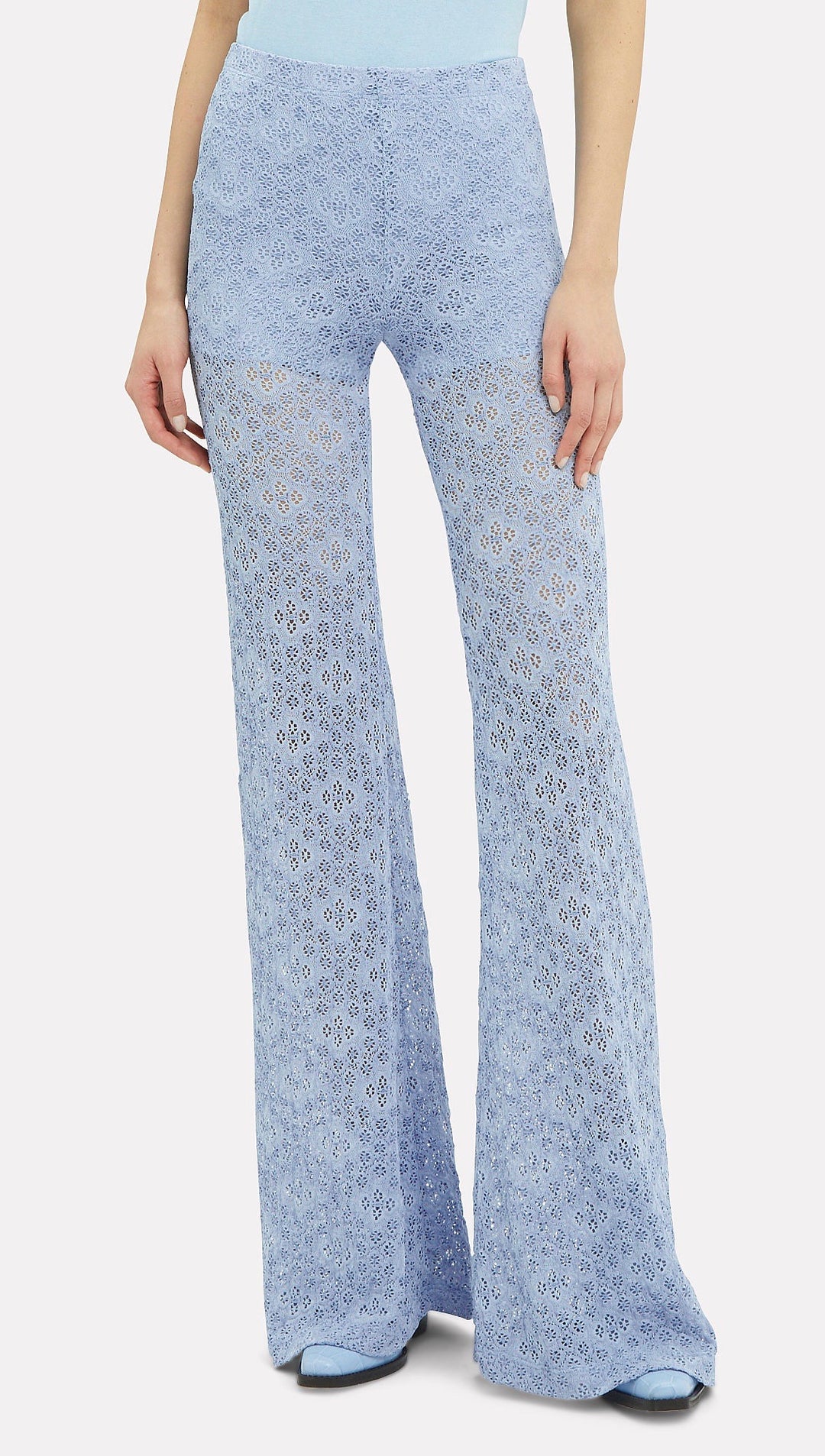 Nightcap Diamond Lace Sheer Bell Bottom Festival Pants Powder Blue