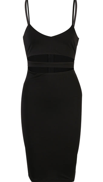 The Nina Cut Out Midi Dress Black- Pencil Skirt - Sleeveless - ShopAA