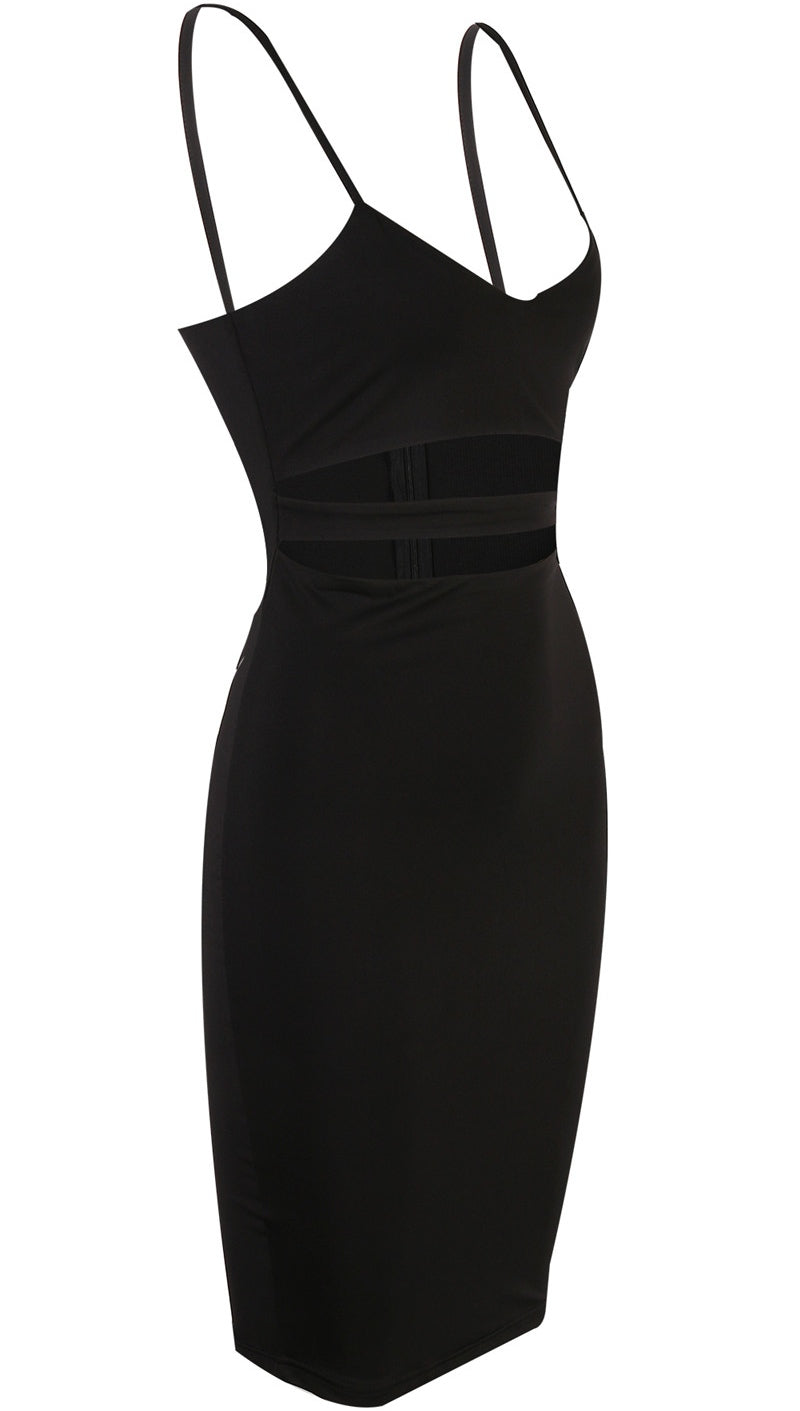 The Nina Cut Out Midi Dress Black- Pencil Skirt - Sleeveless