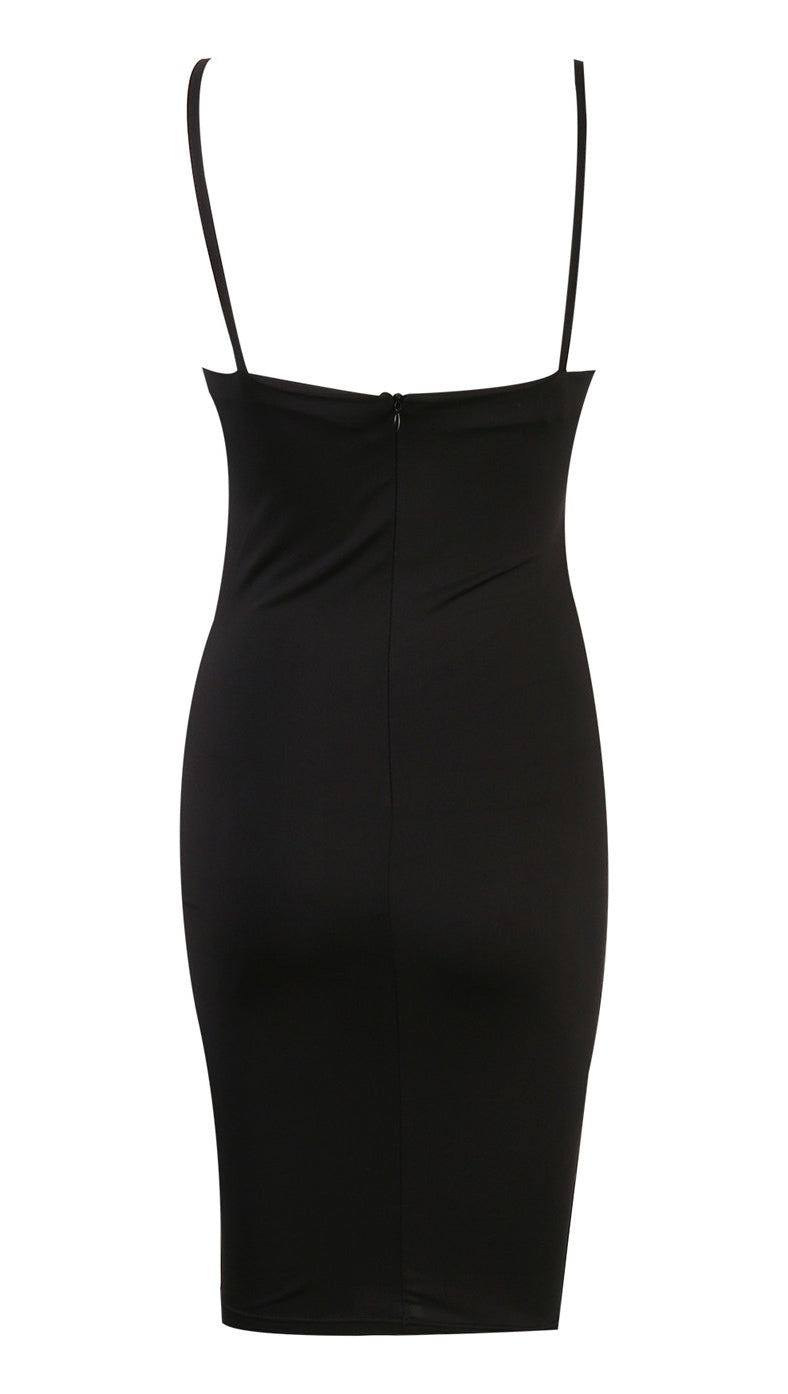 The Nina Cut Out Midi Dress Black- Pencil Skirt - Sleeveless