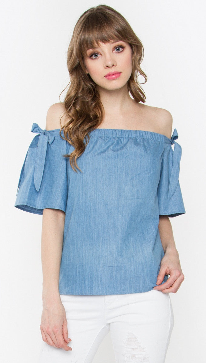Sugar Lips Tranquil Off Shoulder Top in Denim Blue