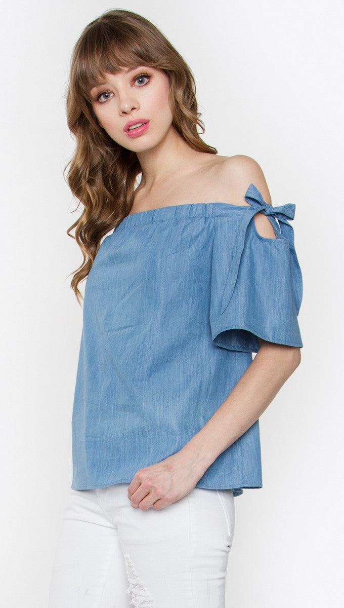 Sugar Lips Tranquil Off Shoulder Top in Denim Blue