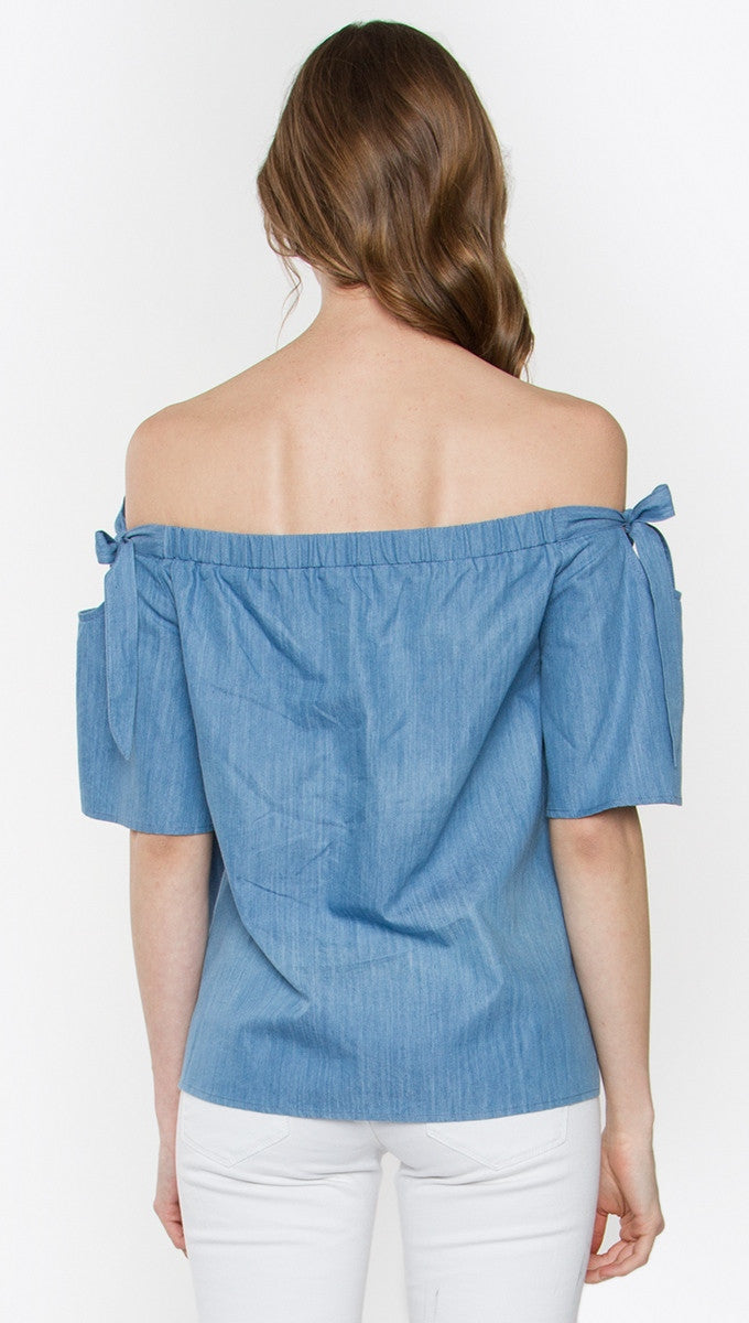 Sugar Lips Tranquil Off Shoulder Top in Denim Blue