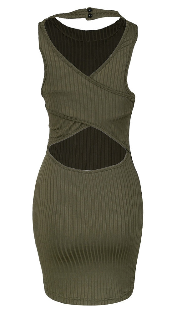 The Lisa Tank Dress in Army Green - ShopAA - Sleeveless Mini O Neck