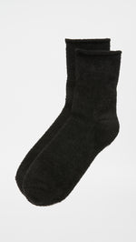 Plush Solid Rolled Fleece Ankle Socks Black